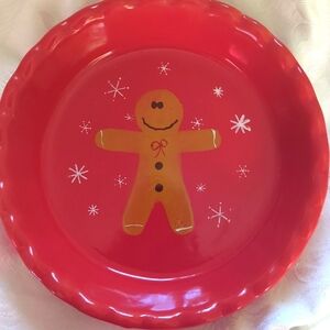 Gingerbread Man Holiday Red Ceramic Pie Plate